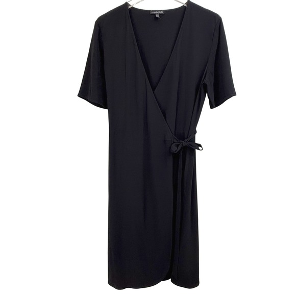 Eileen Fisher Black Tencel Viscose Wrap Midi Dress Short Sleeve WOMEN 4 - Picture 2 of 8